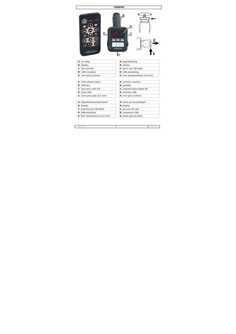 Velleman CARSFM3 User Manual | Page 2 / 32