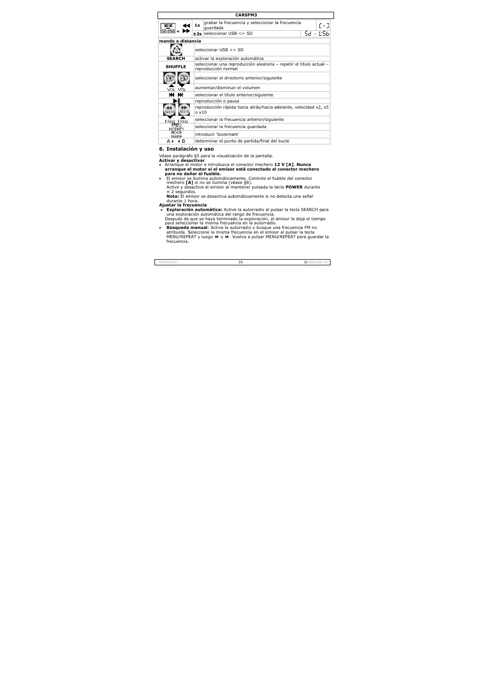 Velleman CARSFM3 User Manual | Page 20 / 32