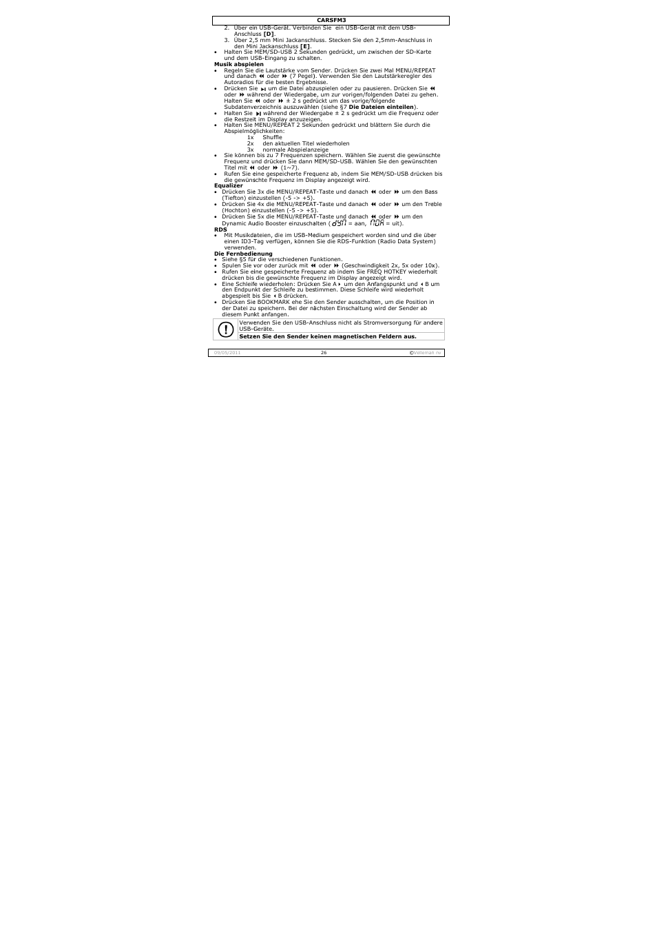 Velleman CARSFM3 User Manual | Page 26 / 32