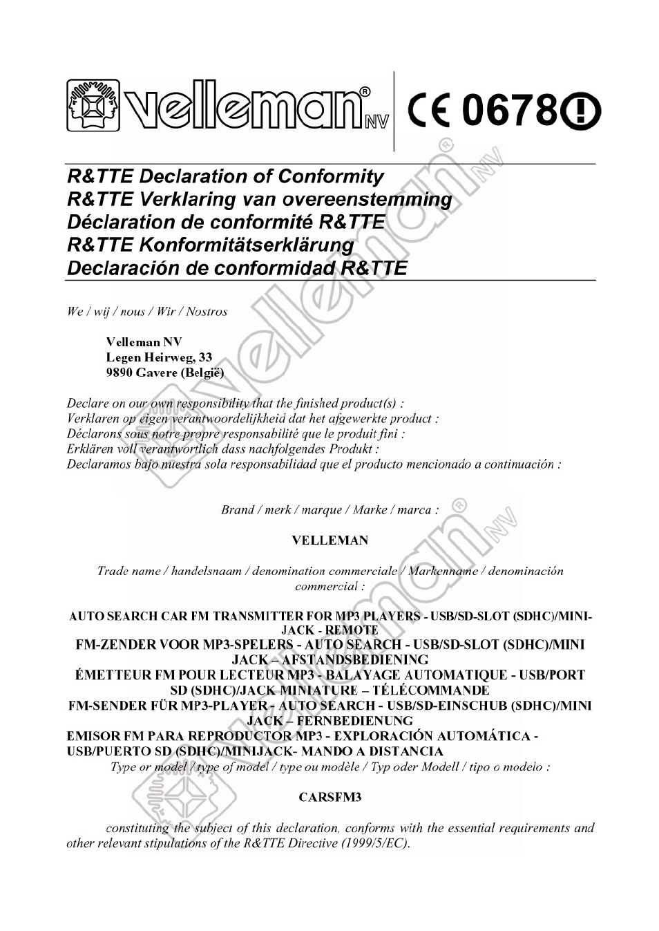 R&tte | Velleman CARSFM3 User Manual | Page 31 / 32