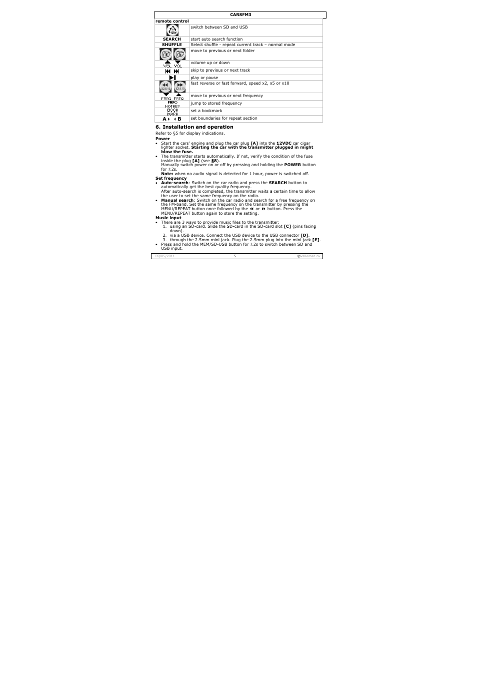 Velleman CARSFM3 User Manual | Page 5 / 32