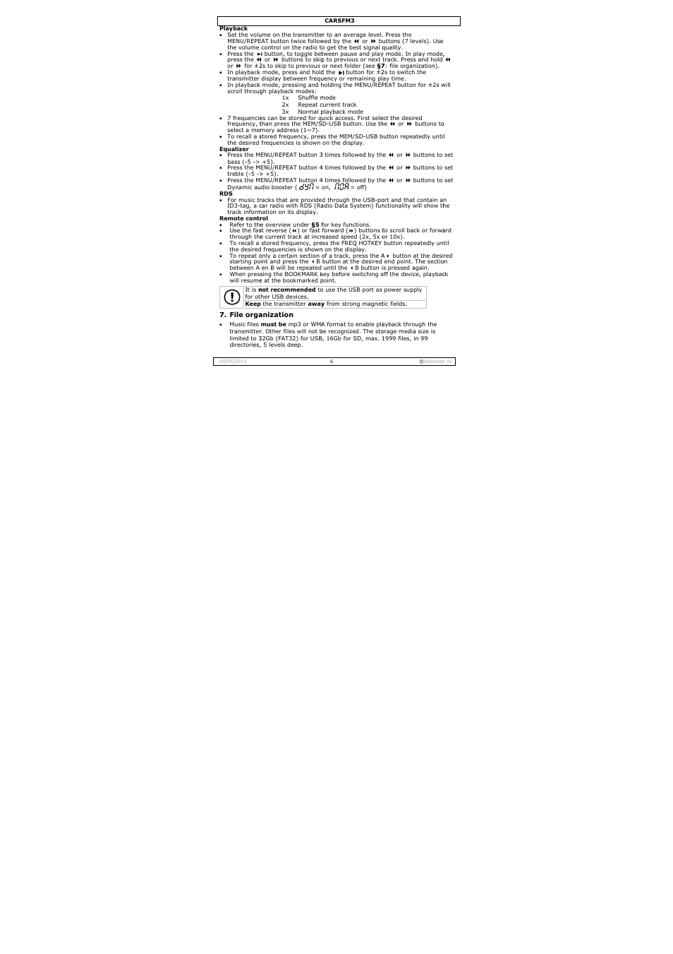 Velleman CARSFM3 User Manual | Page 6 / 32