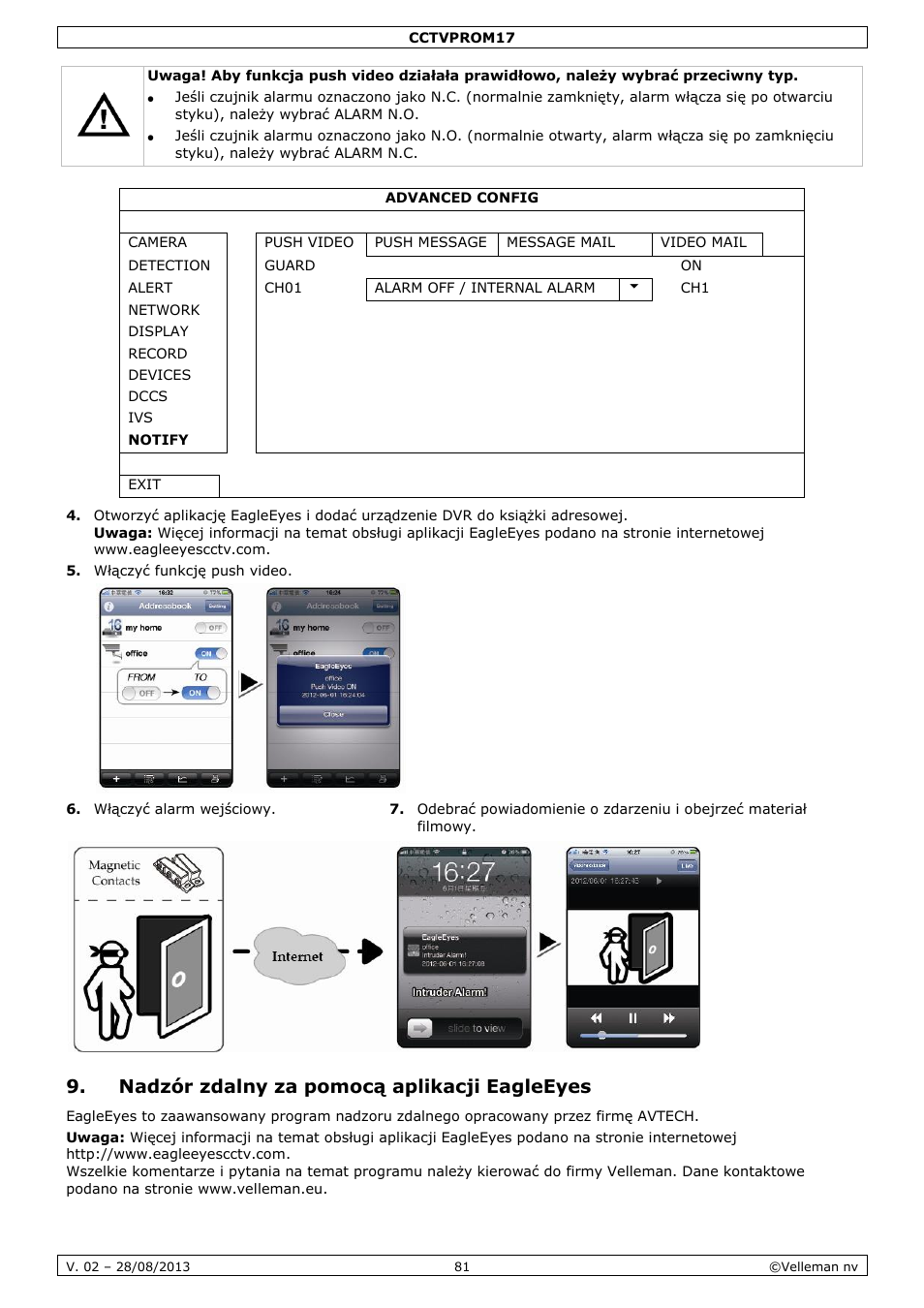 Nadzór zdalny za pomocą aplikacji eagleeyes | Velleman CCTVPROM17 User Manual | Page 81 / 87