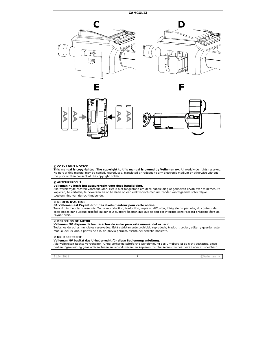 Velleman CAMCOLI3 User Manual | Page 3 / 17