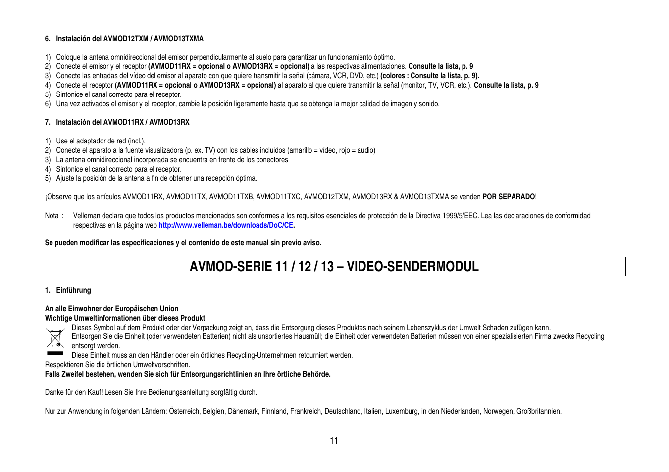 Velleman AVMOD11TXB User Manual | Page 11 / 14