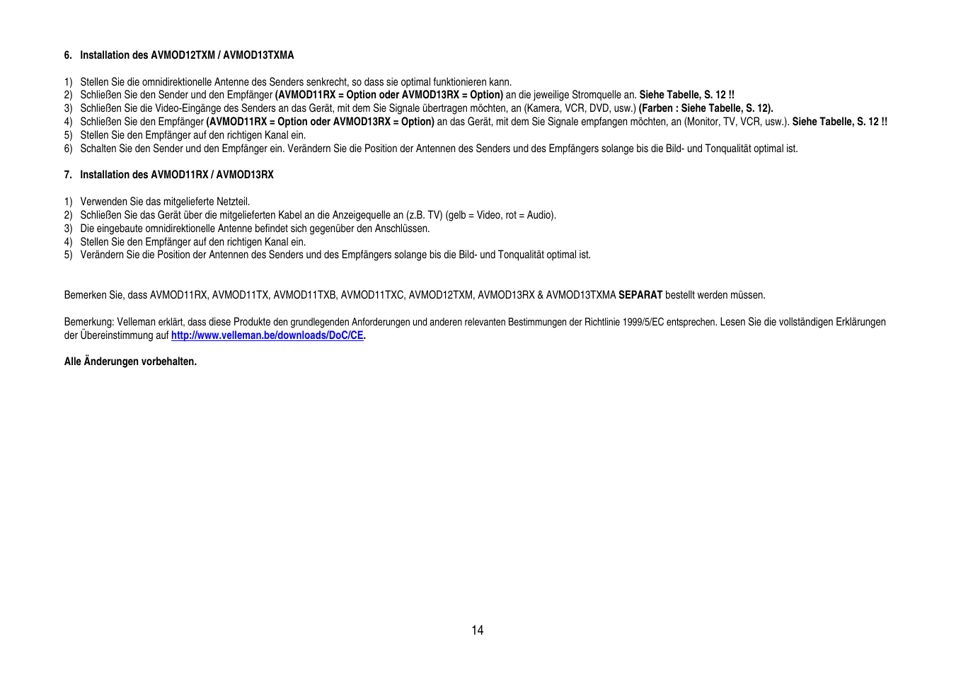 Velleman AVMOD11TXB User Manual | Page 14 / 14
