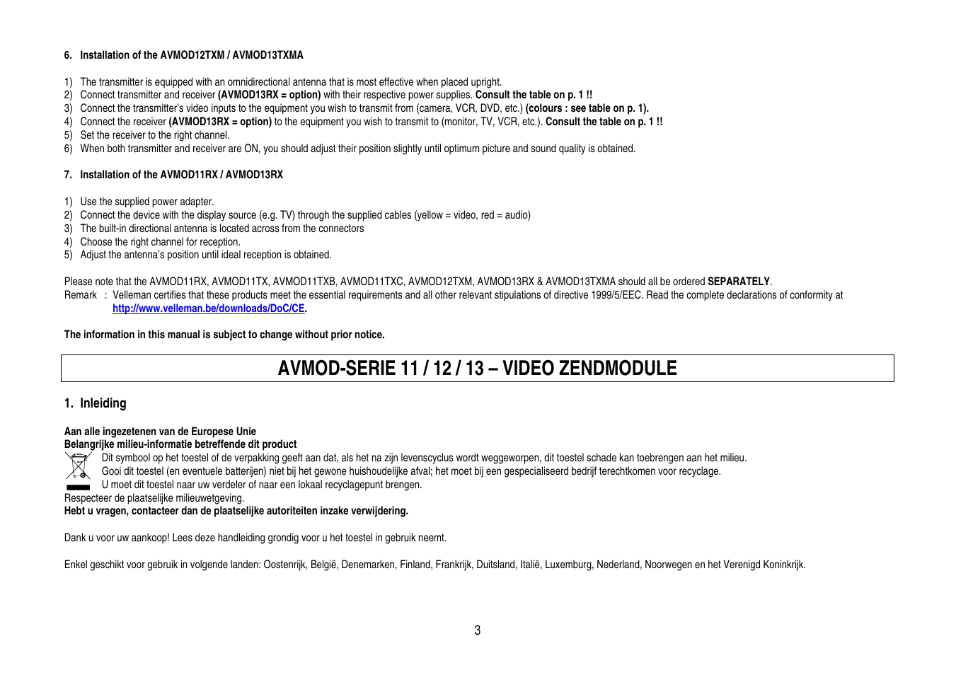 Velleman AVMOD11TXB User Manual | Page 3 / 14