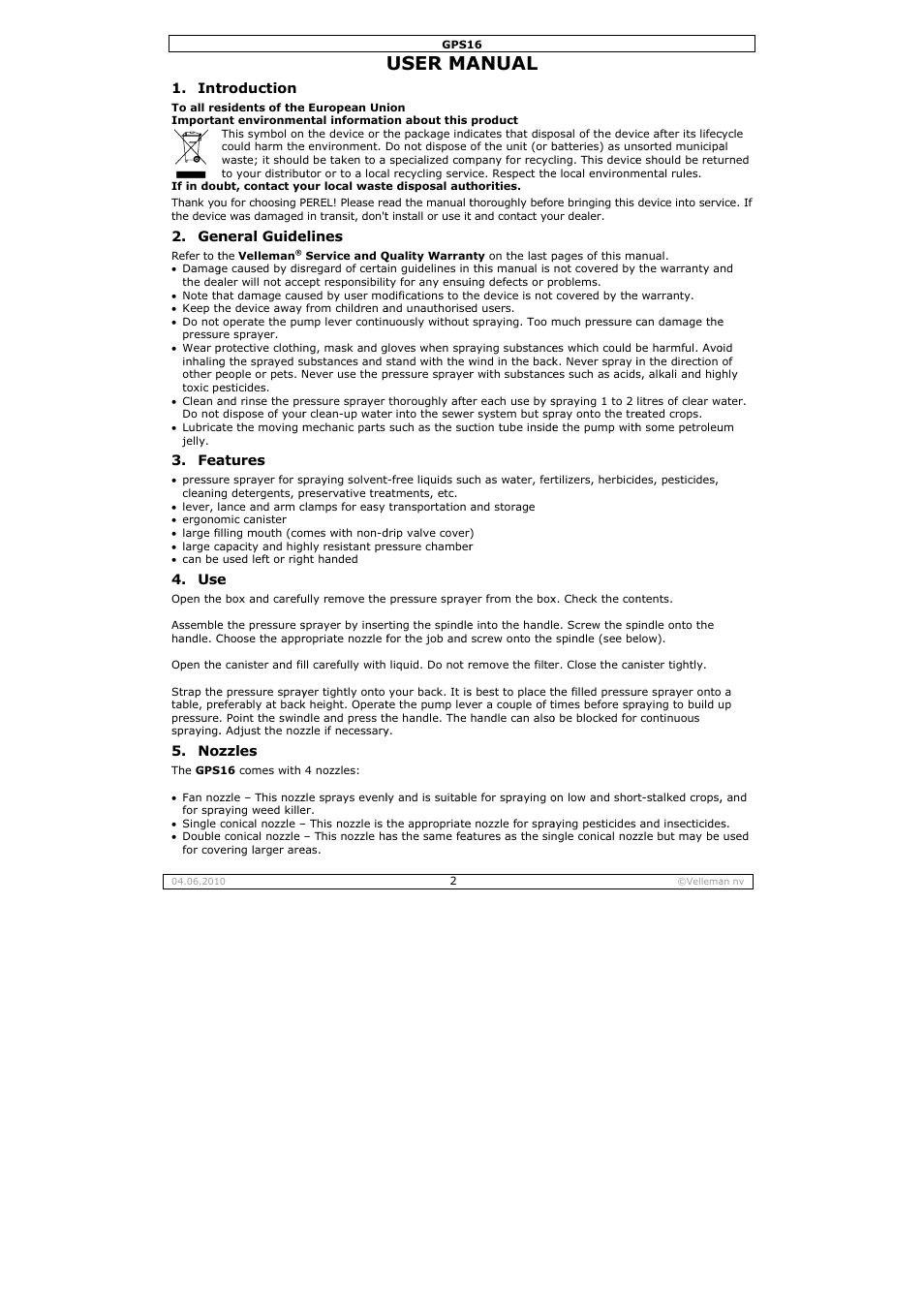 User ma, Anual | Velleman GPS16 User Manual | Page 2 / 12