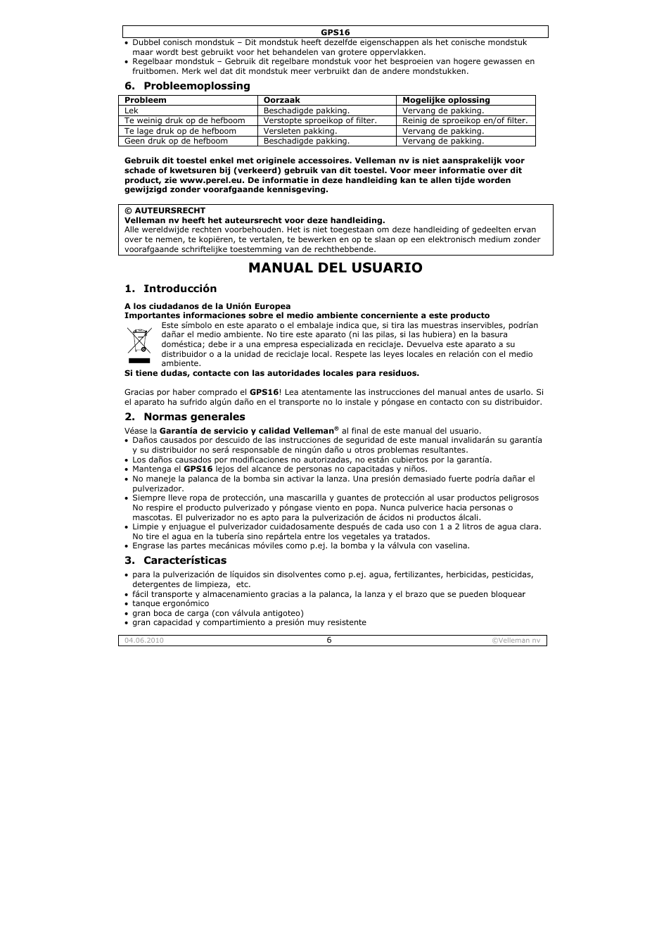 Nual del, L usuar | Velleman GPS16 User Manual | Page 6 / 12