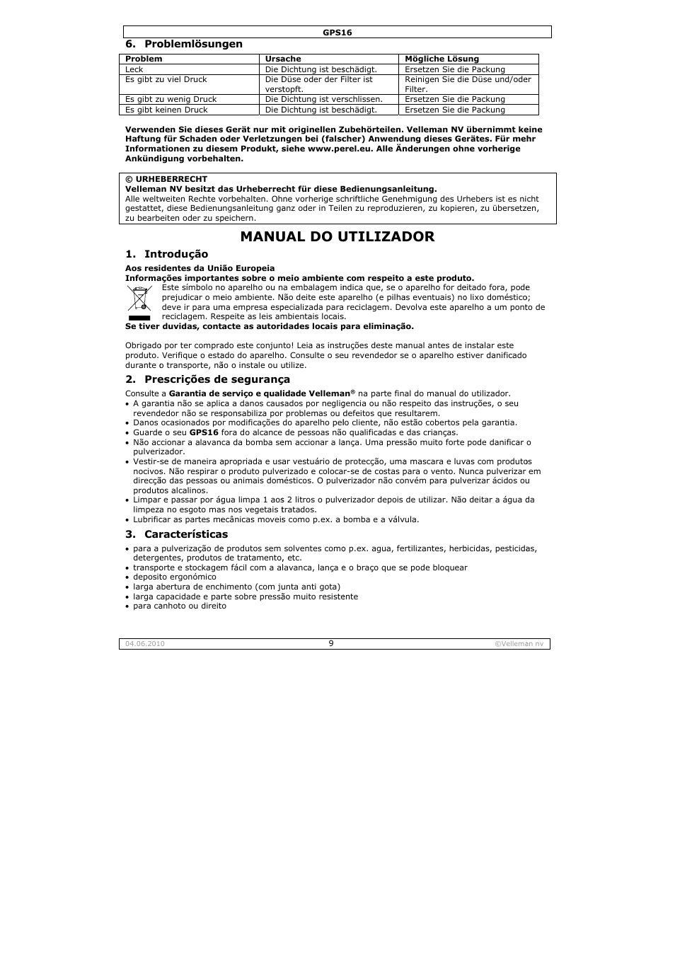 Manu, Ual do u, Utilizad | Velleman GPS16 User Manual | Page 9 / 12