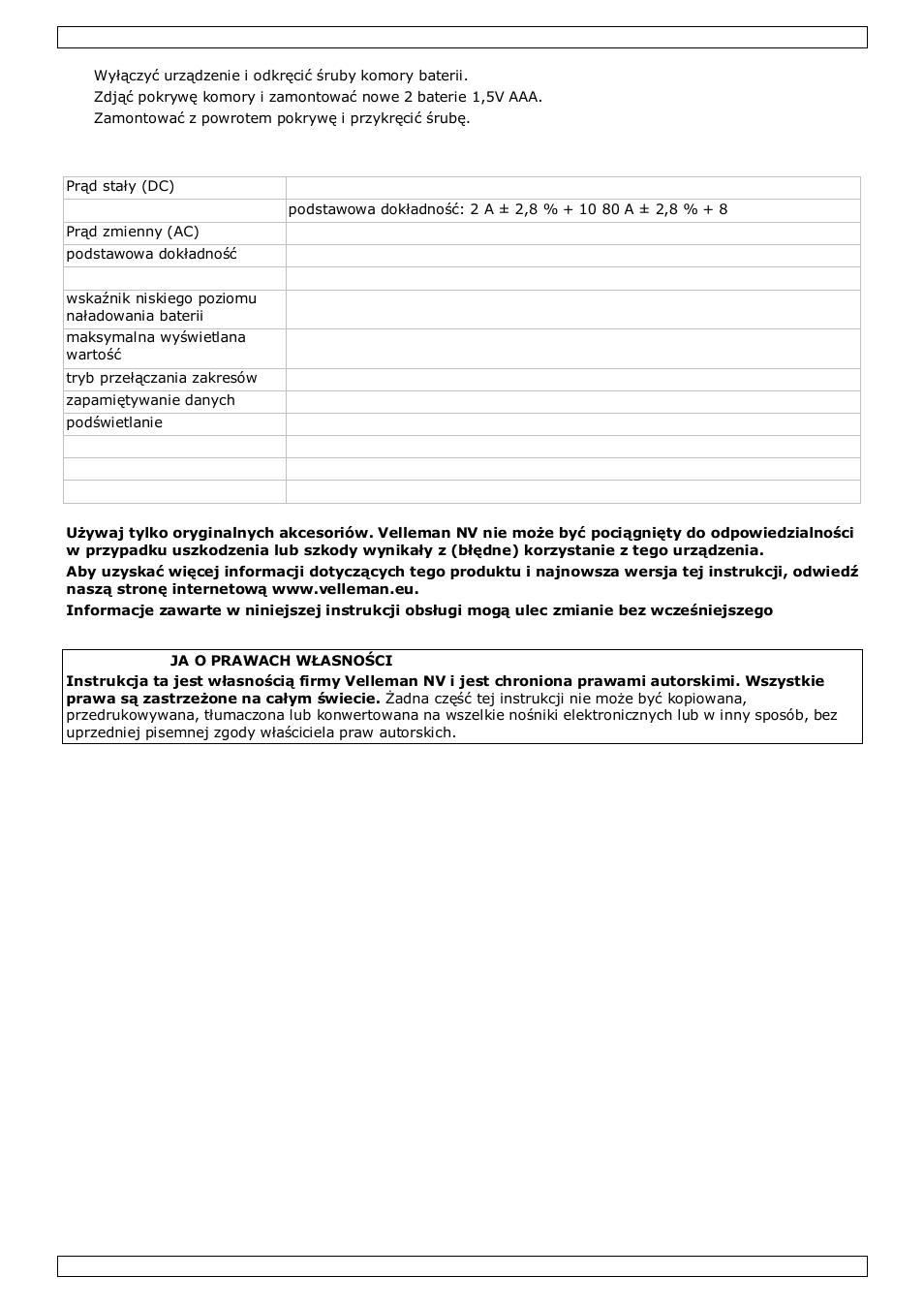 Specyfikacja techniczna | Velleman DCM270 User Manual | Page 23 / 28