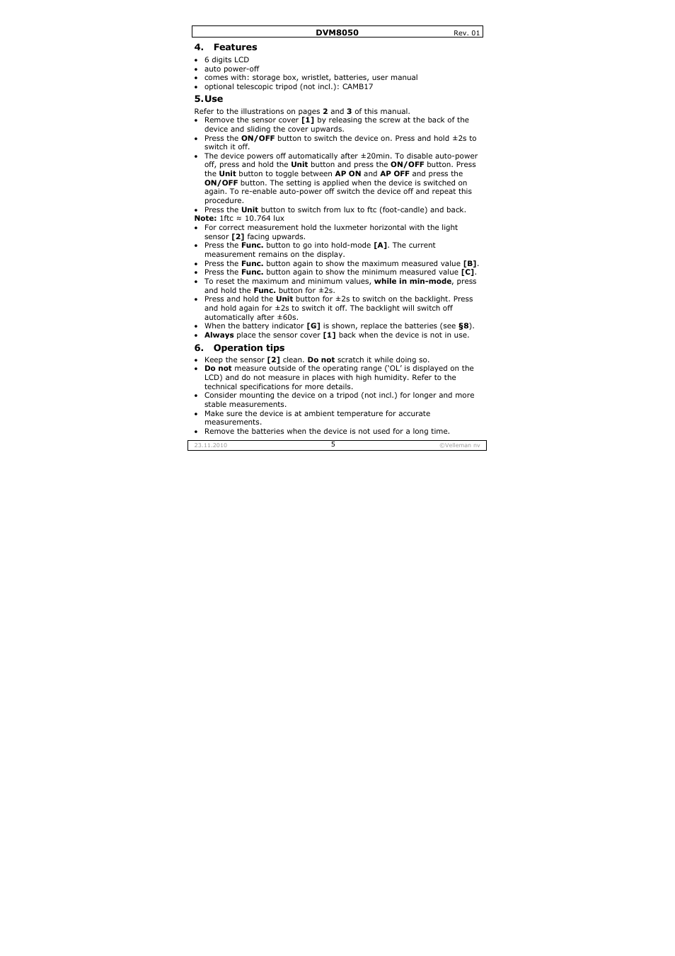 Velleman DVM8050 User Manual | Page 5 / 28