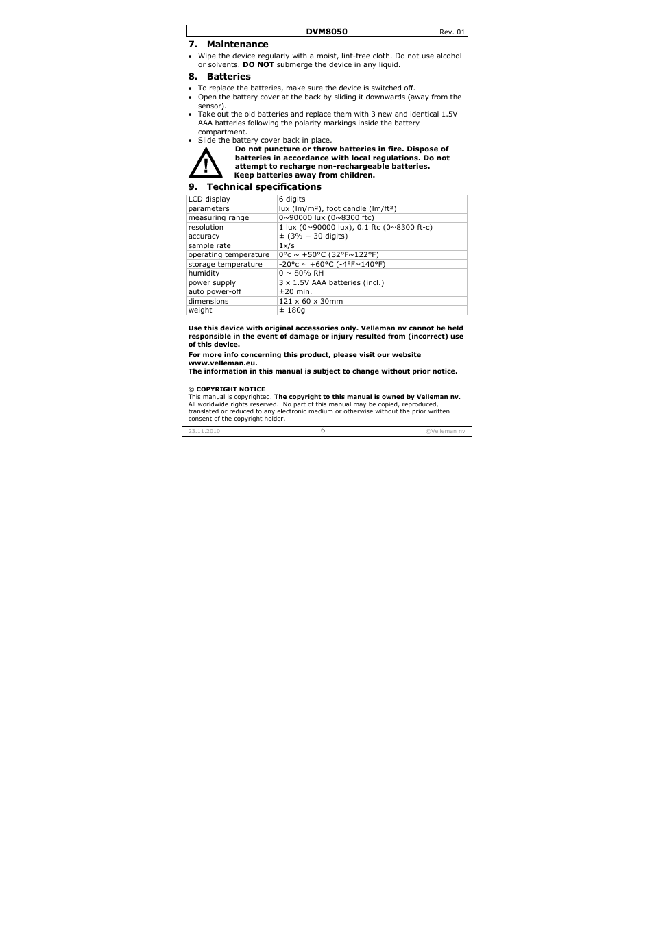 Velleman DVM8050 User Manual | Page 6 / 28