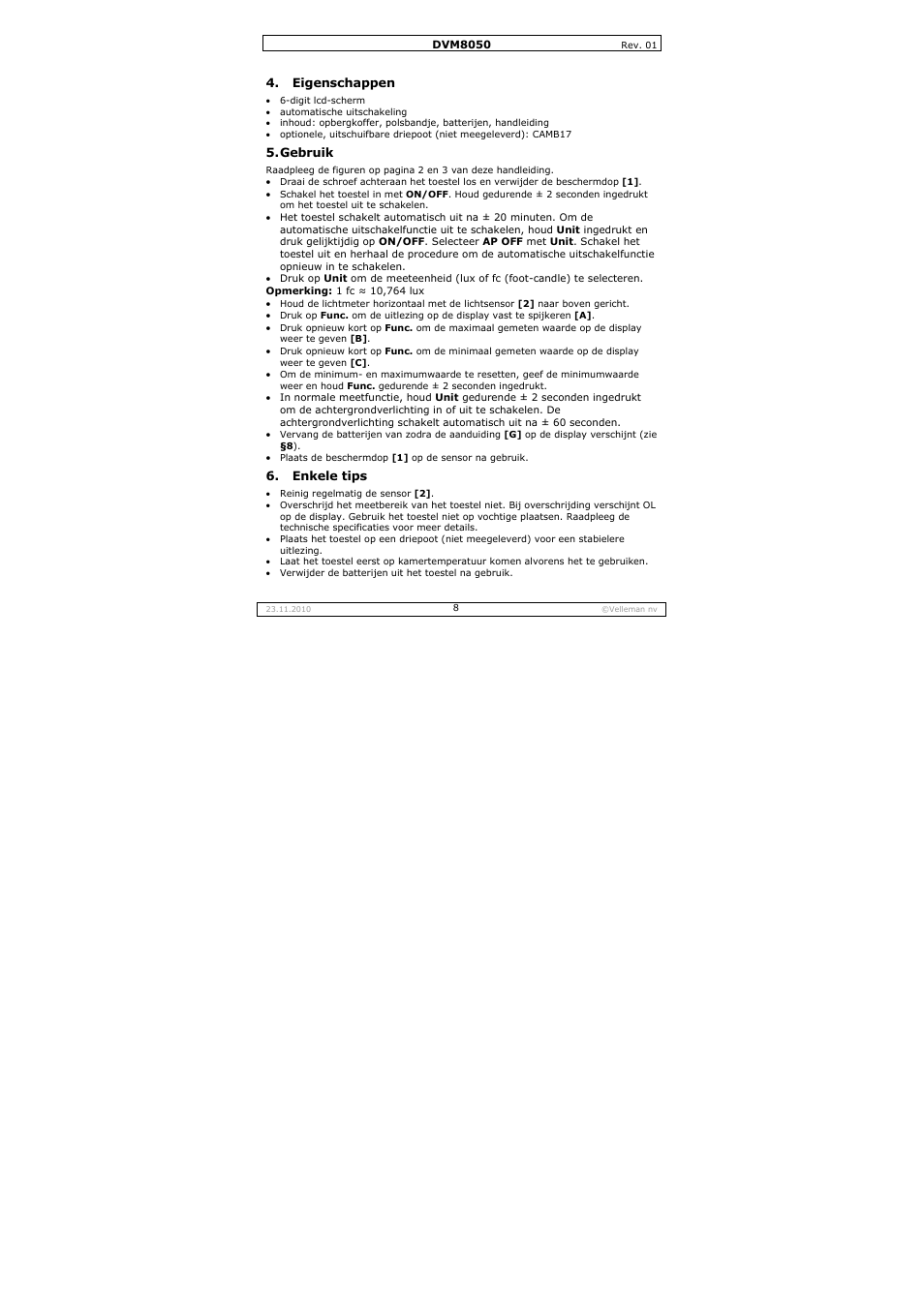 Velleman DVM8050 User Manual | Page 8 / 28