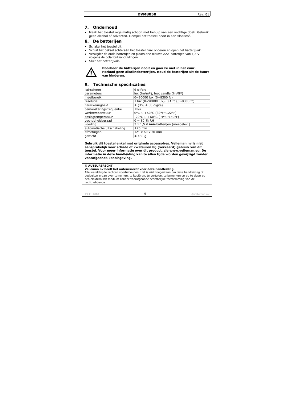 Velleman DVM8050 User Manual | Page 9 / 28