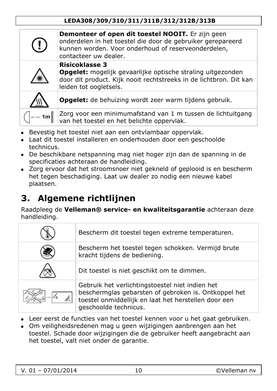 Algemene richtlijnen | Velleman LEDA313 User Manual | Page 10 / 40