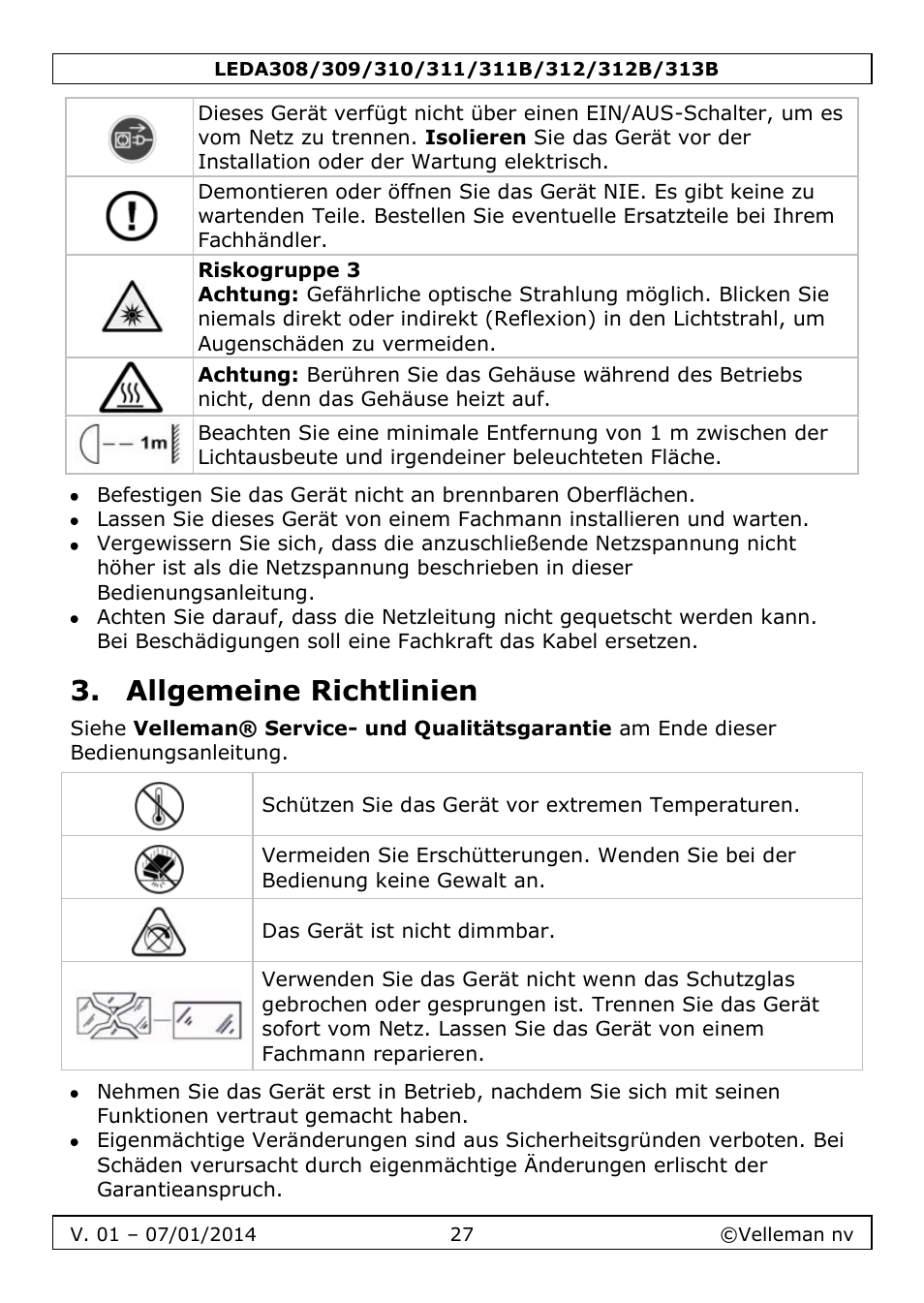Allgemeine richtlinien | Velleman LEDA313 User Manual | Page 27 / 40