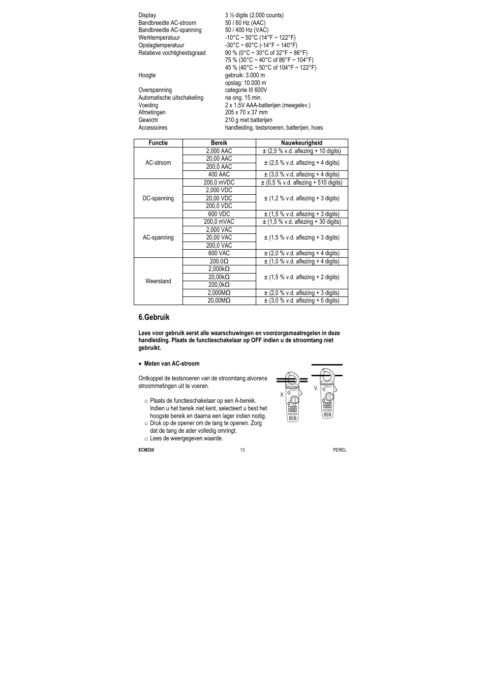 Gebruik | Velleman ECM330 User Manual | Page 13 / 36