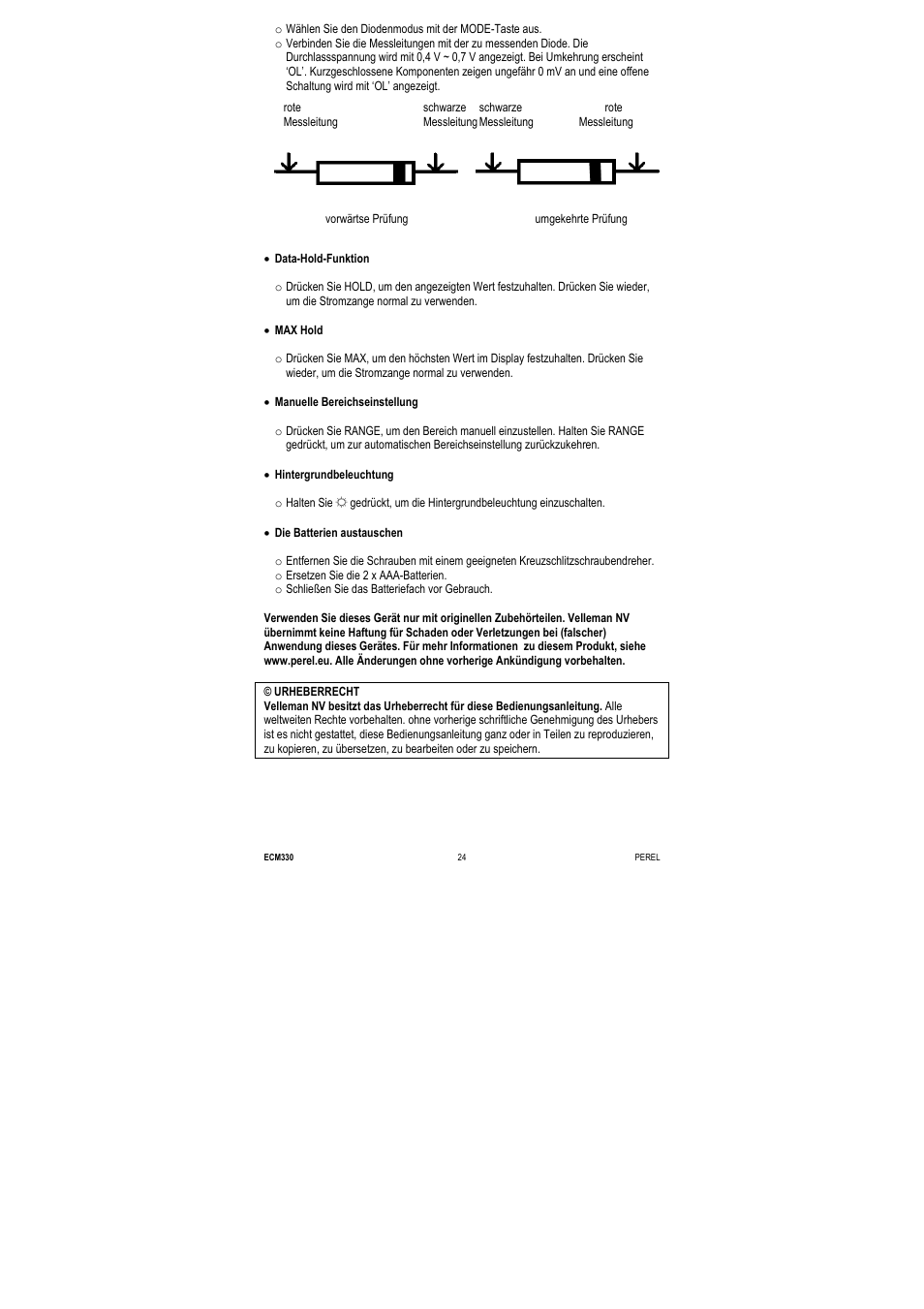 Velleman ECM330 User Manual | Page 24 / 36