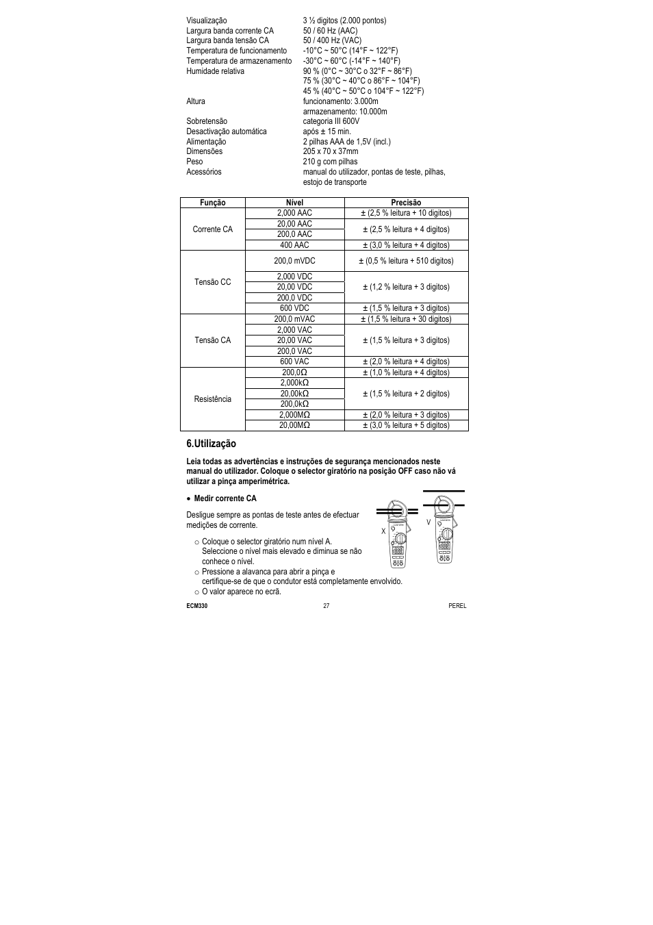 Utilização | Velleman ECM330 User Manual | Page 27 / 36