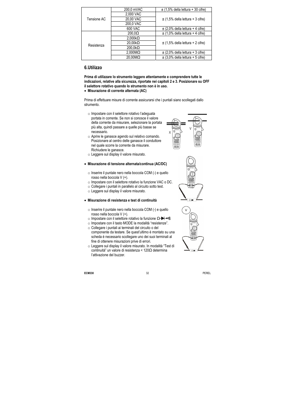 Utilizzo | Velleman ECM330 User Manual | Page 32 / 36