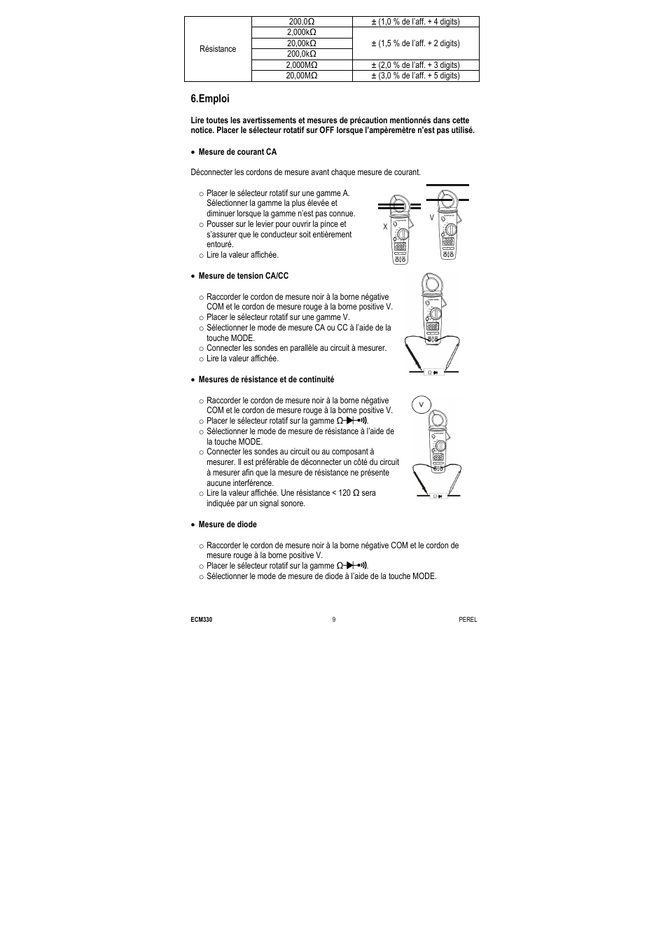 Emploi | Velleman ECM330 User Manual | Page 9 / 36