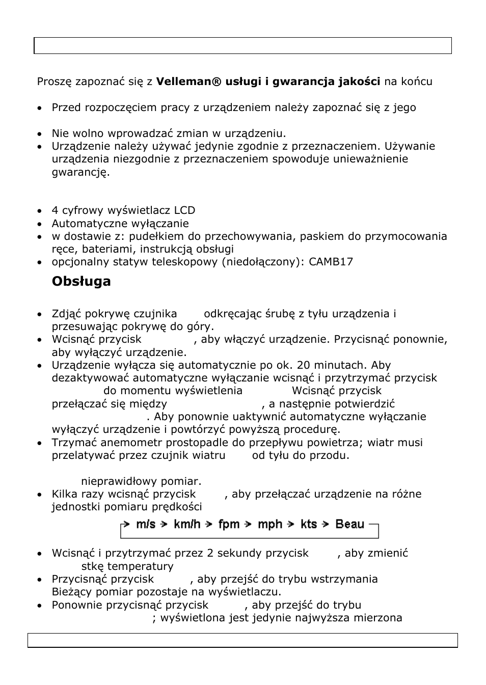 Informacje ogólne, Funkcje, Obsługa | Velleman DVM8020 User Manual | Page 31 / 38