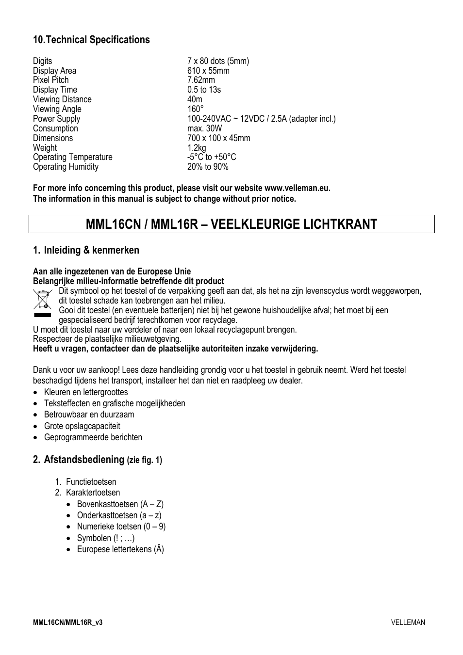 Mml16cn / mml16r – veelkleurige lichtkrant | Velleman MML16CN User Manual | Page 16 / 76