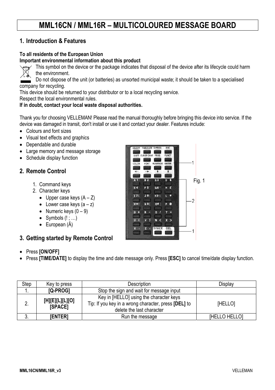 Mml16cn / mml16r – multicoloured message board | Velleman MML16CN User Manual | Page 2 / 76
