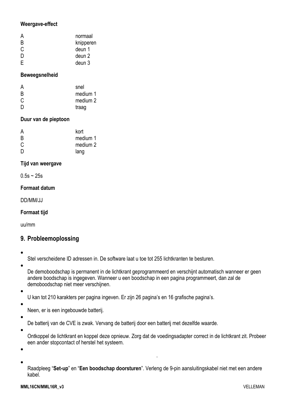 Probleemoplossing | Velleman MML16CN User Manual | Page 29 / 76
