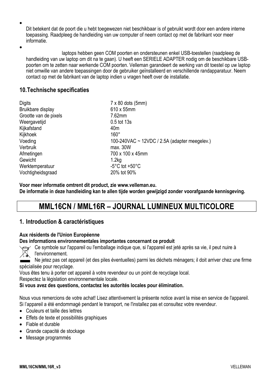 Mml16cn / mml16r – journal lumineux multicolore | Velleman MML16CN User Manual | Page 30 / 76
