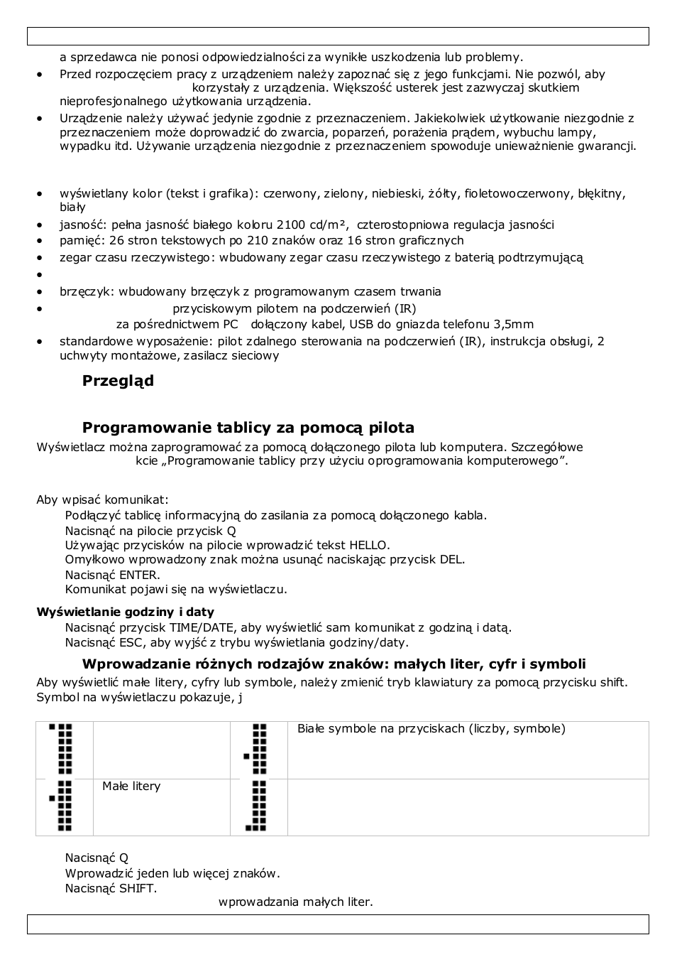 Cechy, Przegląd, Programowanie tablicy za pomocą pilota | Velleman MML16MC User Manual | Page 63 / 74