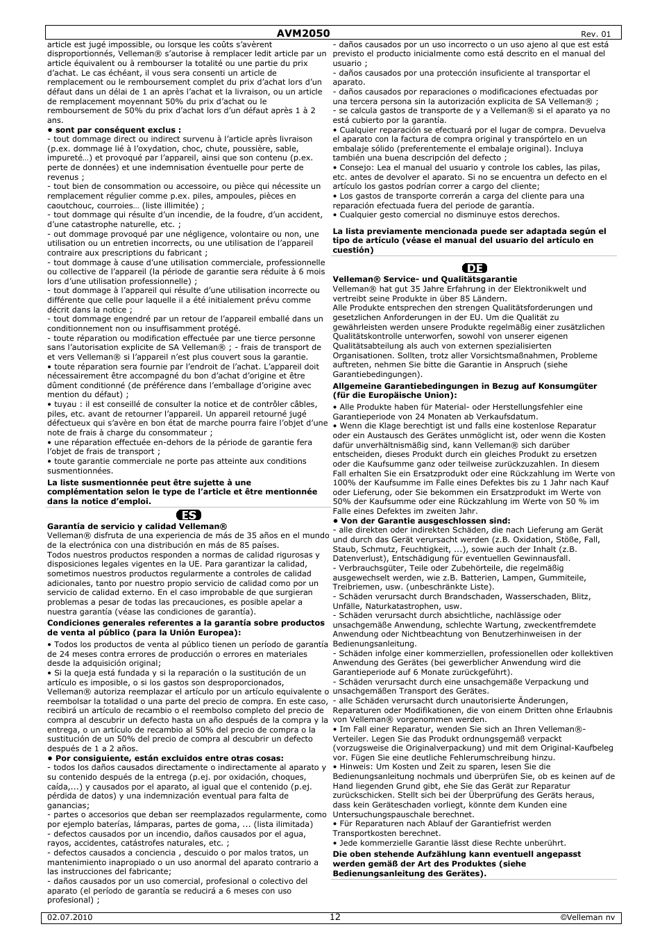 Velleman AVM2050 User Manual | Page 12 / 12