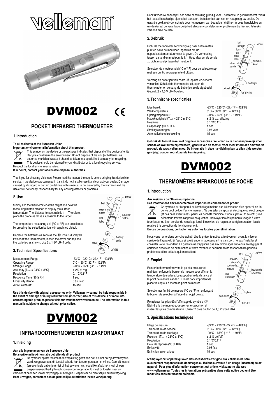 Velleman DVM002 User Manual | 2 pages
