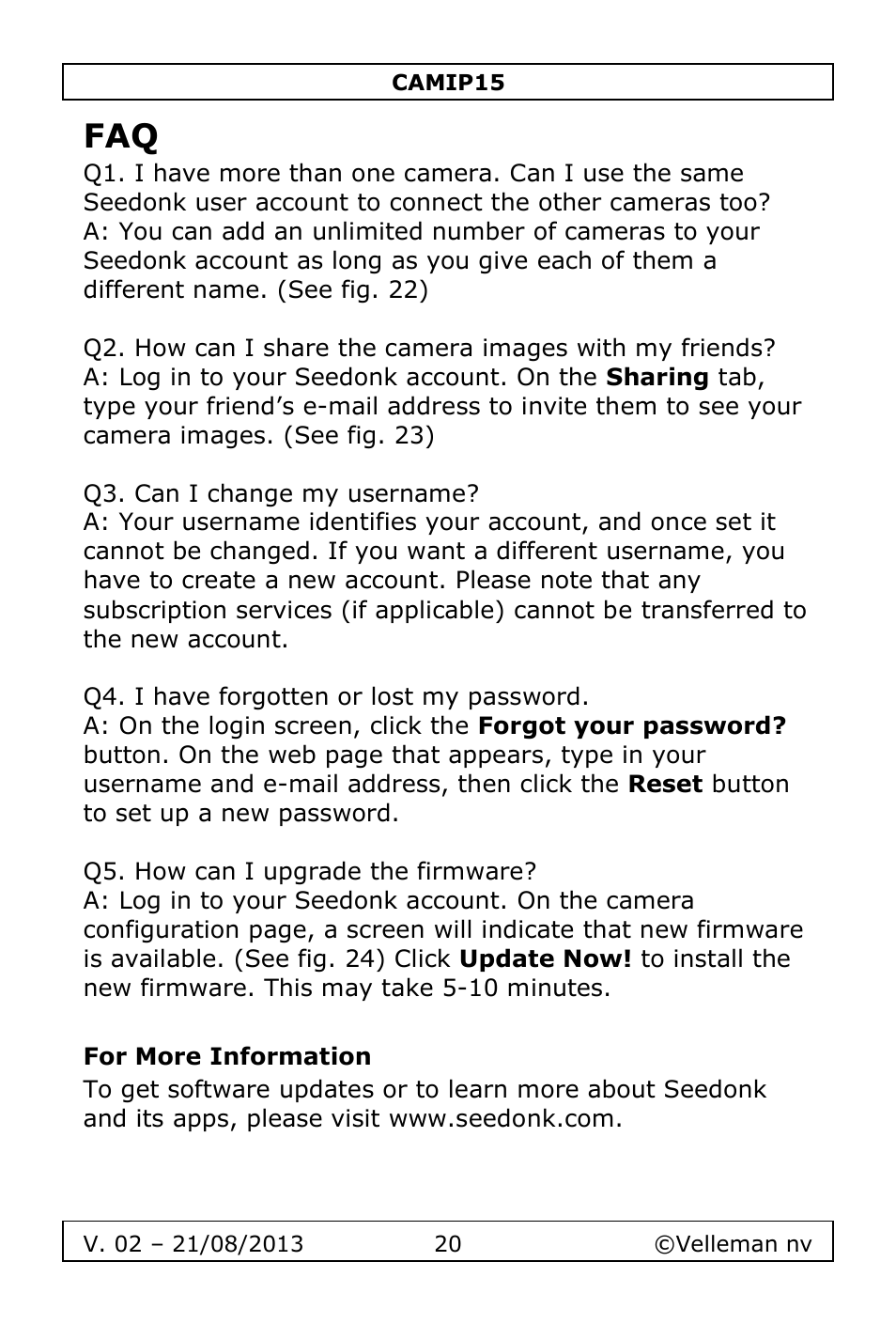 For more information | Velleman CAMIP15 User Manual | Page 20 / 62