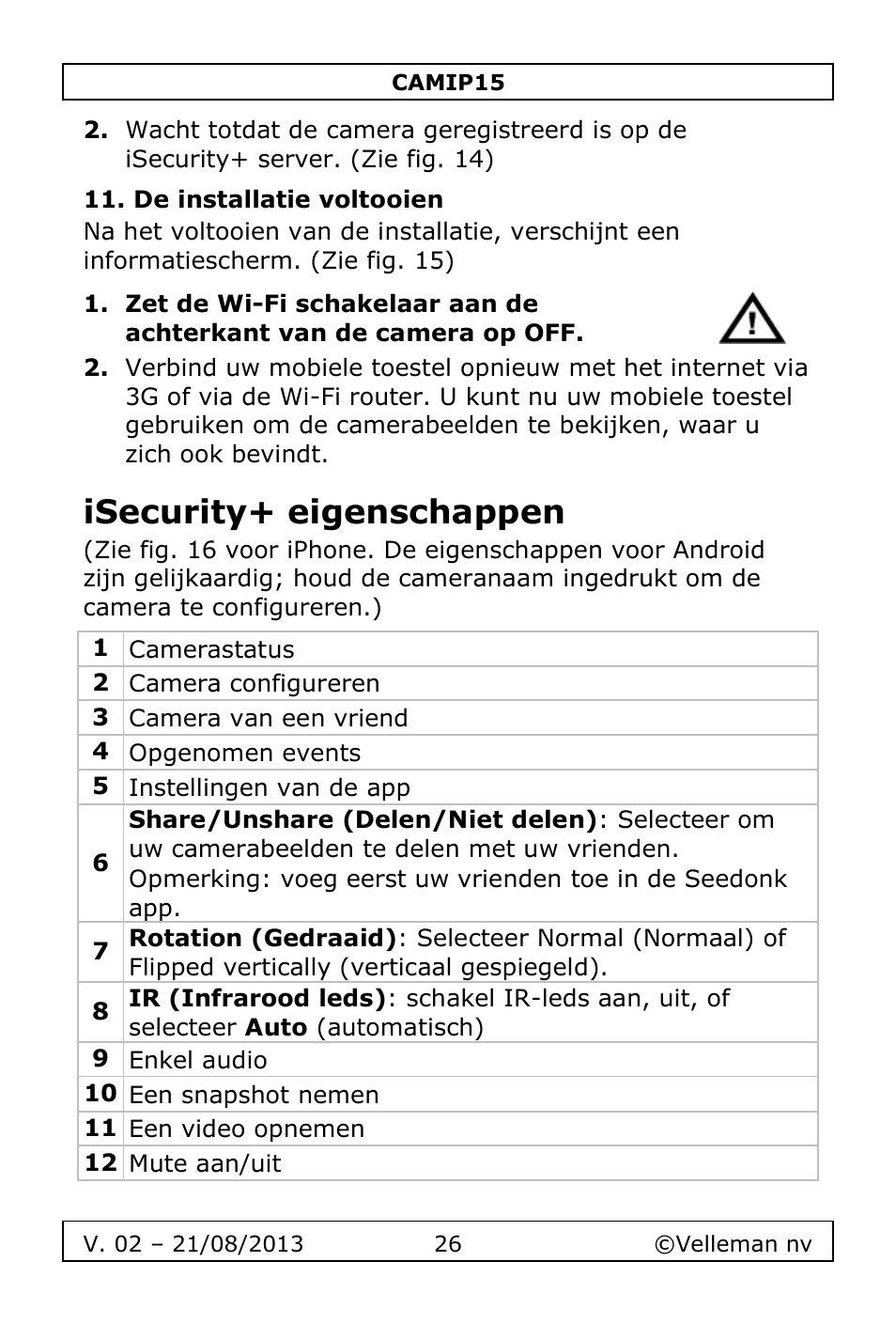 De installatie voltooien, Isecurity+ eigenschappen | Velleman CAMIP15 User Manual | Page 26 / 62