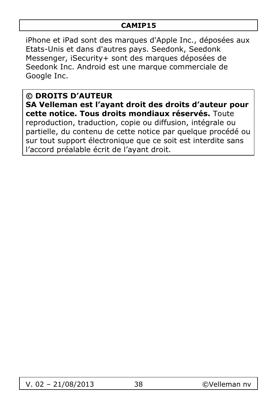 Velleman CAMIP15 User Manual | Page 38 / 62