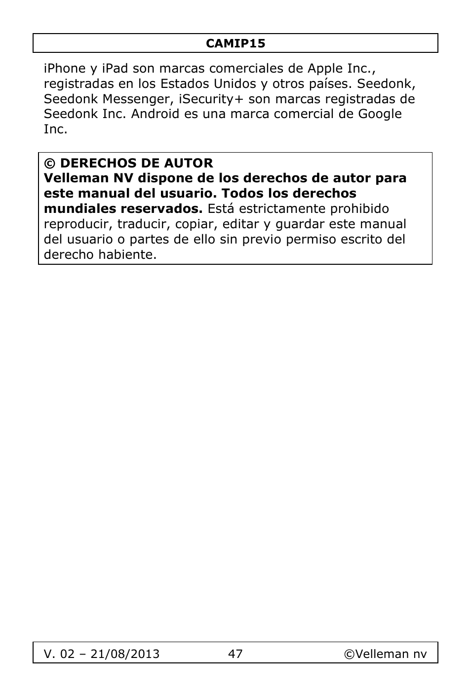 Velleman CAMIP15 User Manual | Page 47 / 62