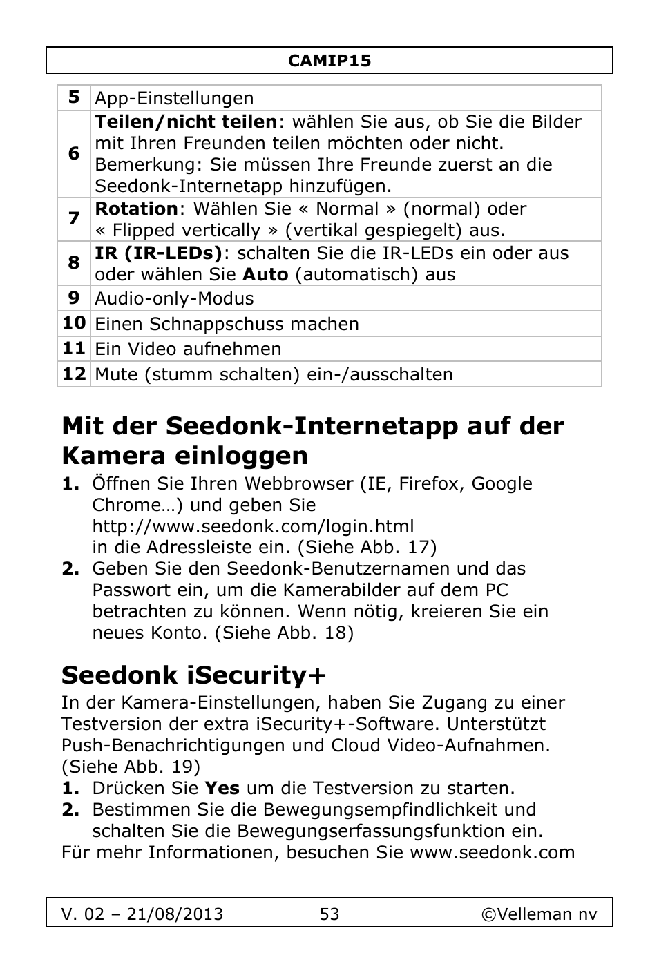 Seedonk isecurity | Velleman CAMIP15 User Manual | Page 53 / 62