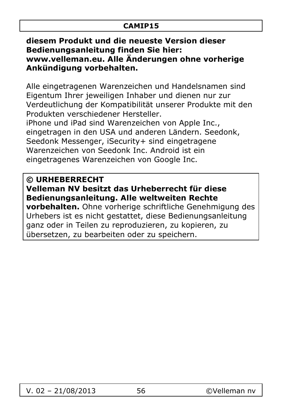 Velleman CAMIP15 User Manual | Page 56 / 62