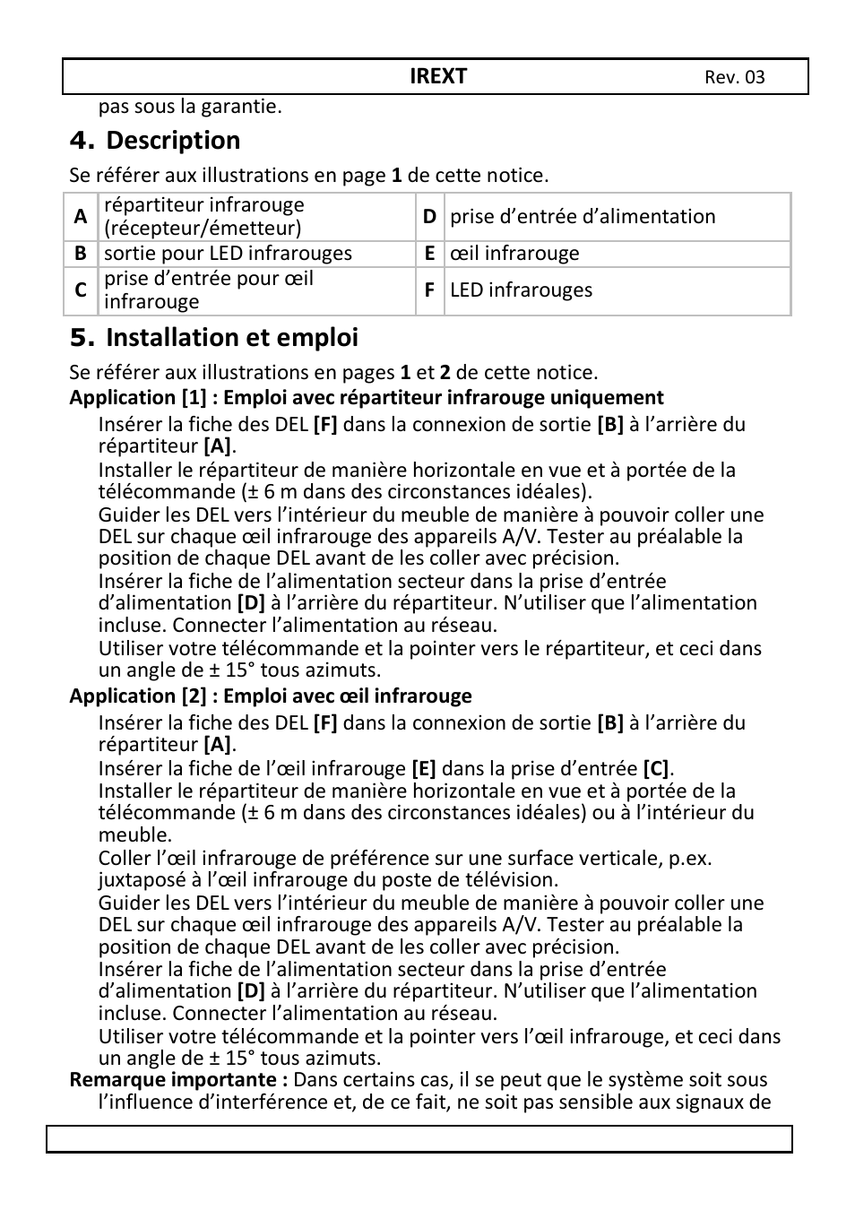 Description, Installation et emploi | Velleman IREXT User Manual | Page 10 / 20