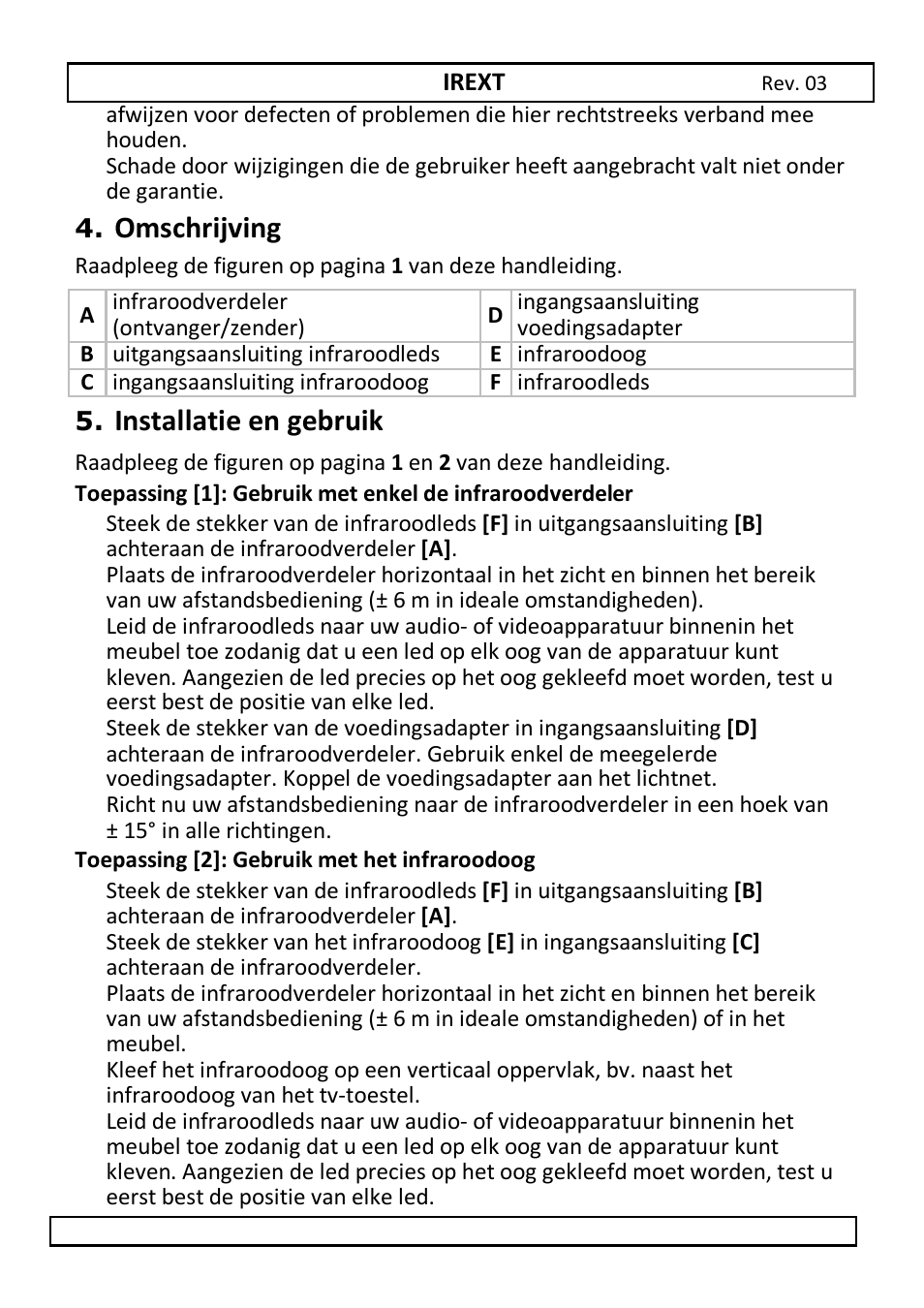 Omschrijving, Installatie en gebruik | Velleman IREXT User Manual | Page 7 / 20