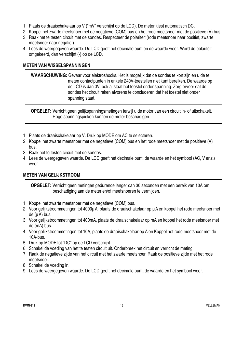 Velleman DVM9912 User Manual | Page 16 / 53