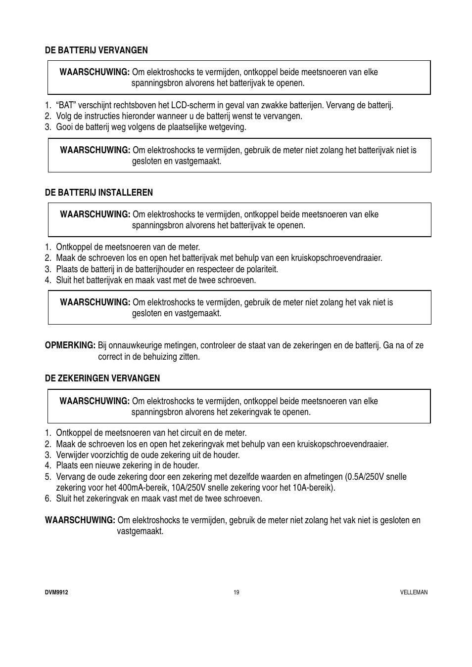 Velleman DVM9912 User Manual | Page 19 / 53
