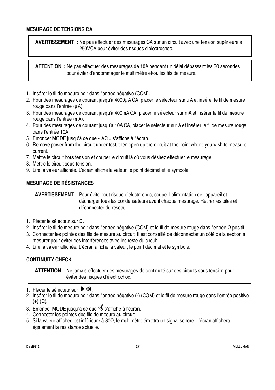 Velleman DVM9912 User Manual | Page 27 / 53