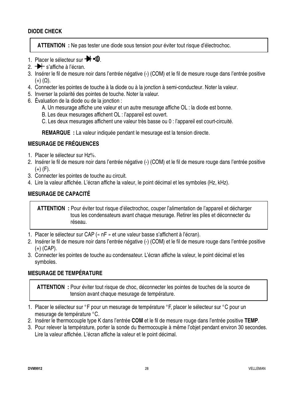 Velleman DVM9912 User Manual | Page 28 / 53