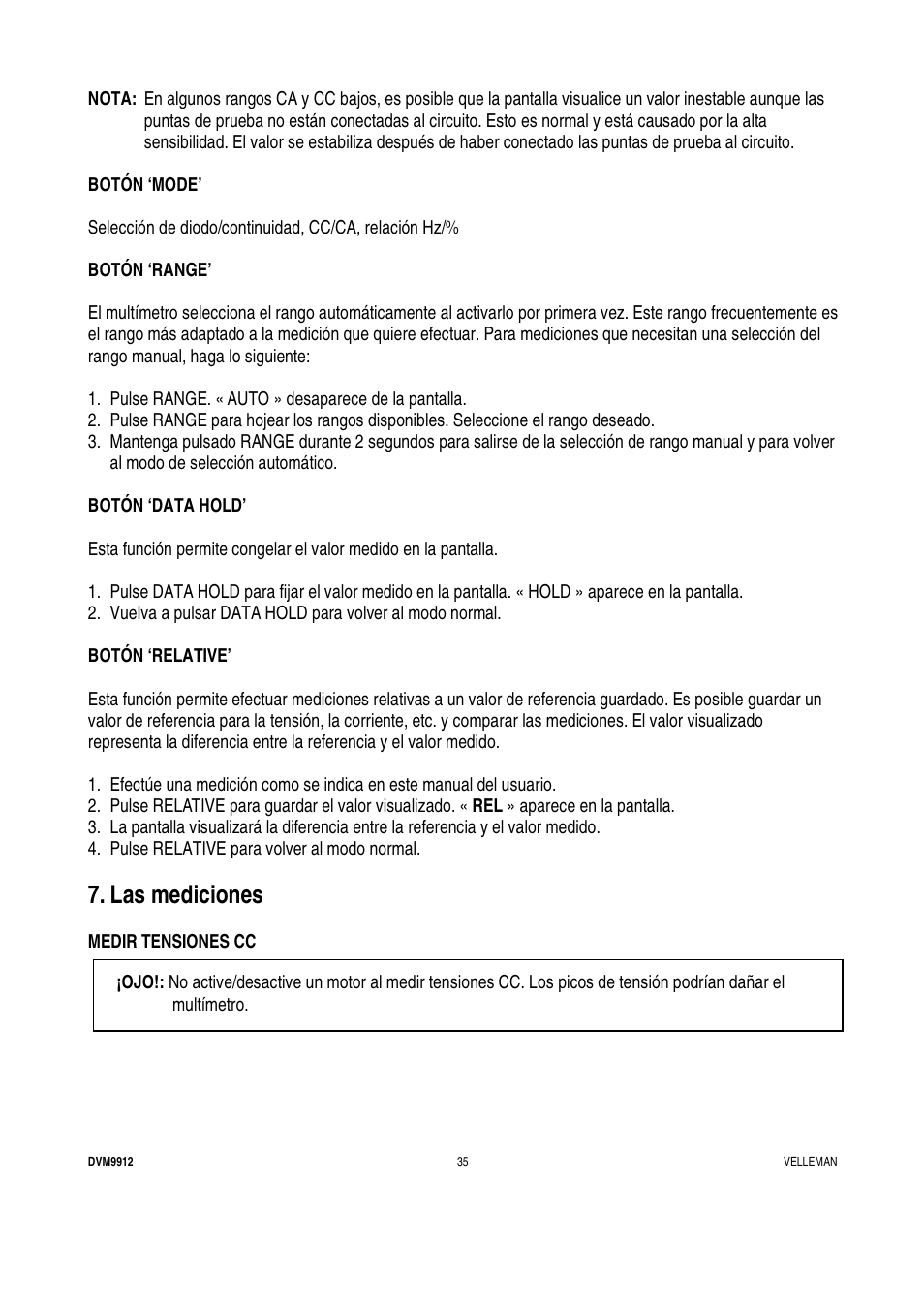 Las mediciones | Velleman DVM9912 User Manual | Page 35 / 53
