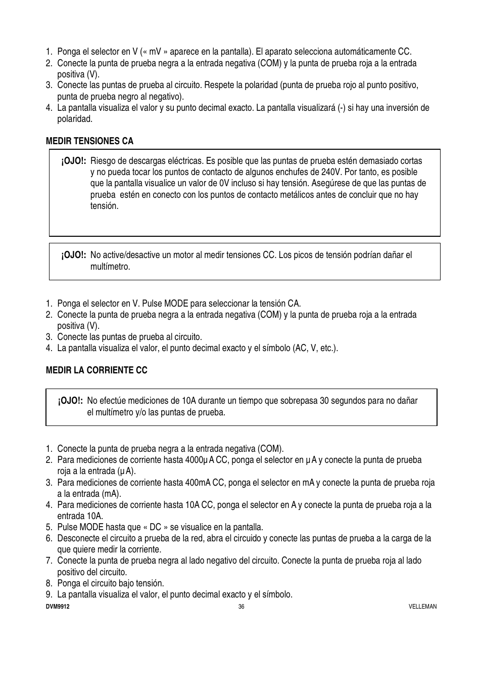 Velleman DVM9912 User Manual | Page 36 / 53