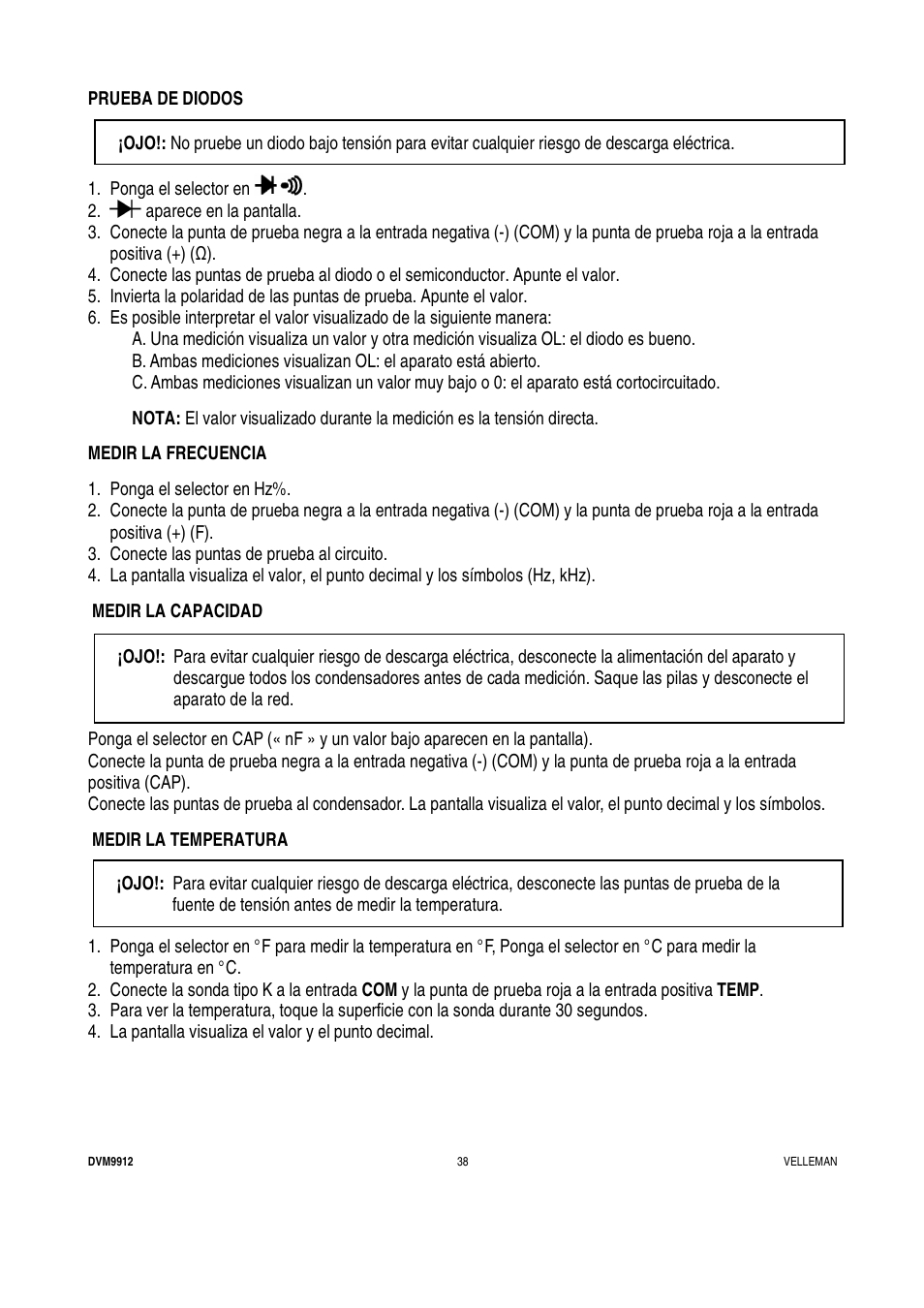Velleman DVM9912 User Manual | Page 38 / 53