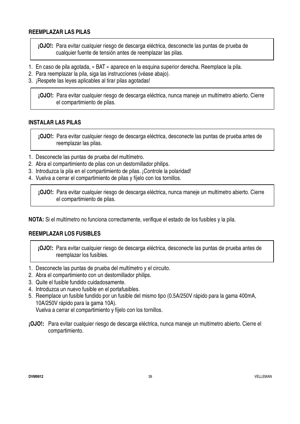 Velleman DVM9912 User Manual | Page 39 / 53